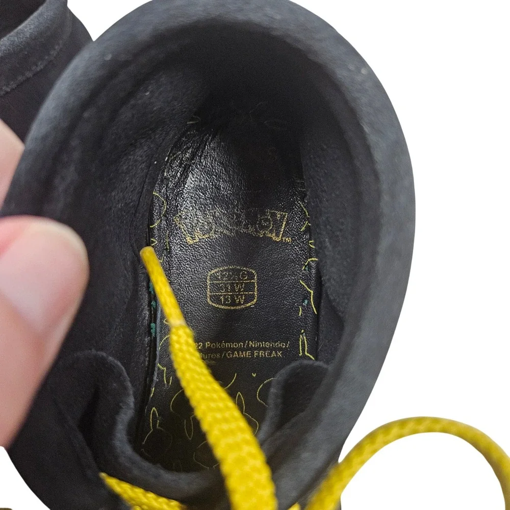 Clarks Wallabee Pokemon Pikachu Boots Kids 13 Black Suede Yellow Lace Moccasin